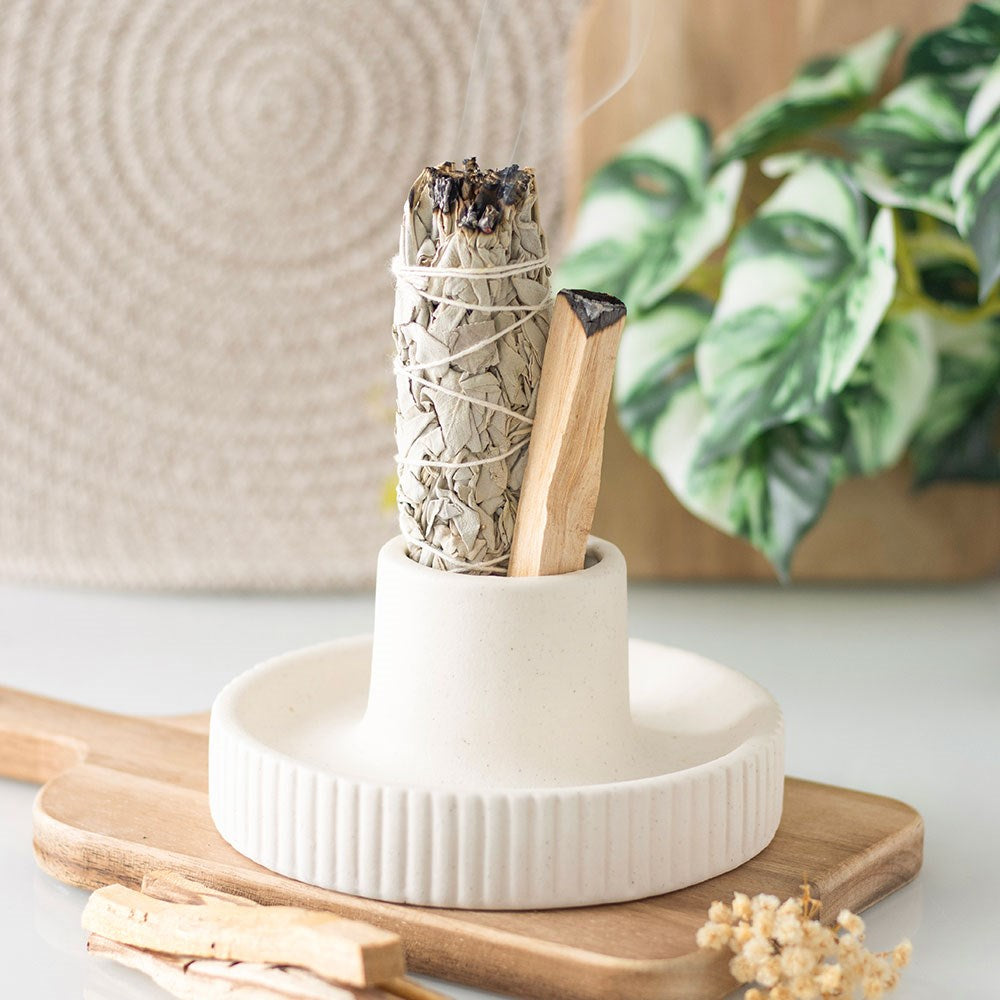 Cream Ribbed Smudge bowl